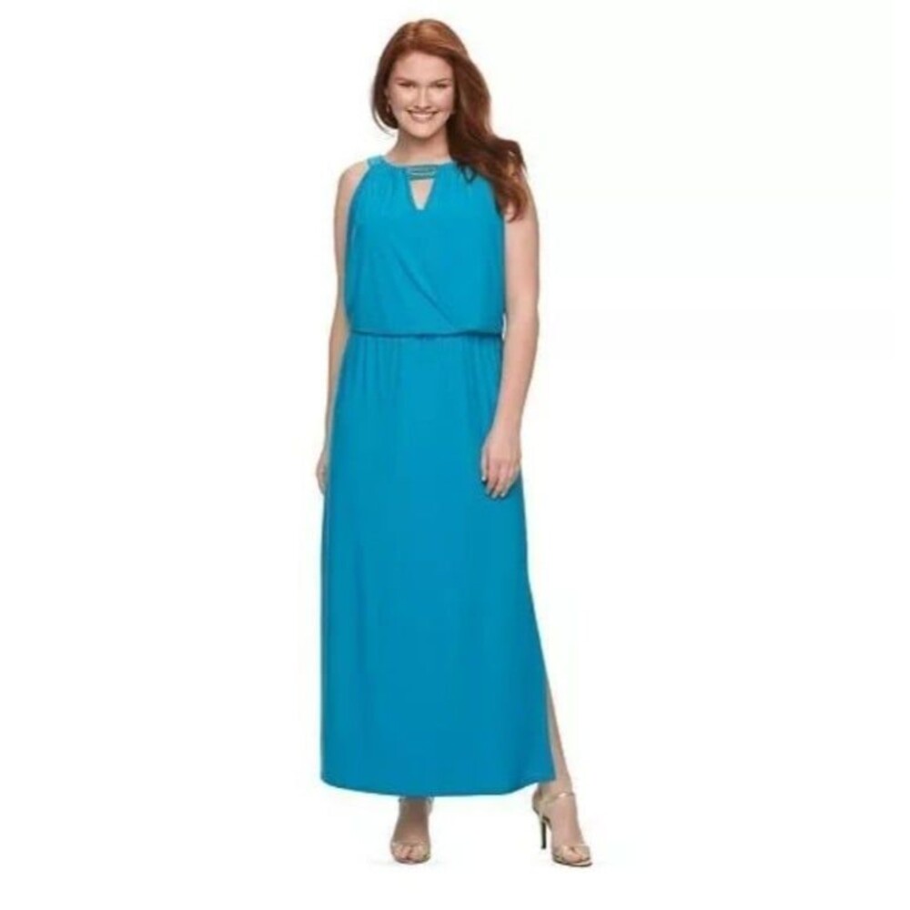Chaps maxi sleeveless embellished slit dress